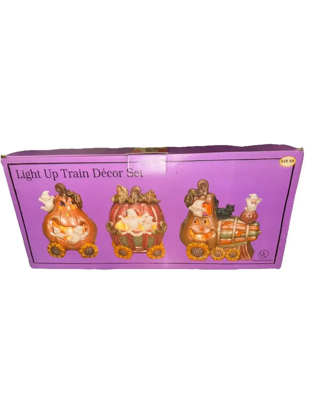 Light Up Halloween Pumpkin Train Décor Set with Ghosts and Black Cat